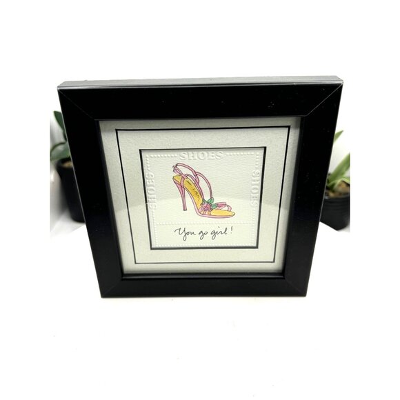 Framed Embossed Print "You Go Girl!" Pink High Heel Art - Picture 5 of 7